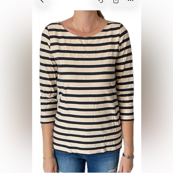 J. Crew Tops - J Crew Blue and off white striped long sleeve with pink trim